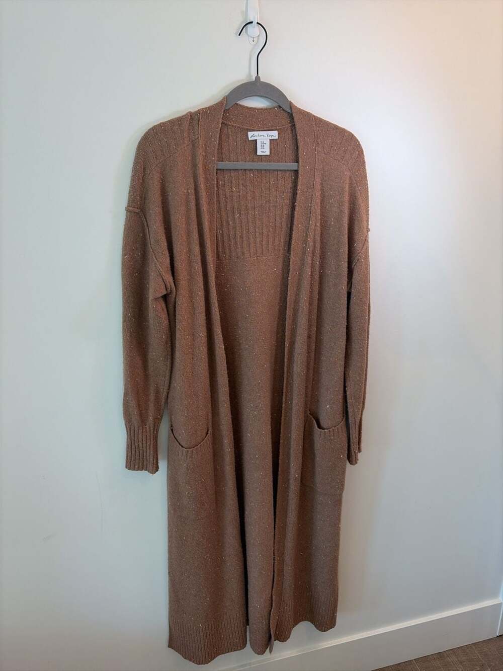 London Kaye Speckled Open Front Longline Cardigan Sweater